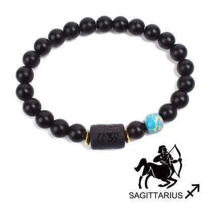 Zodiac Bracelet 12 Signs Women Obsidian Black Onyx Lava 8mm Elastic