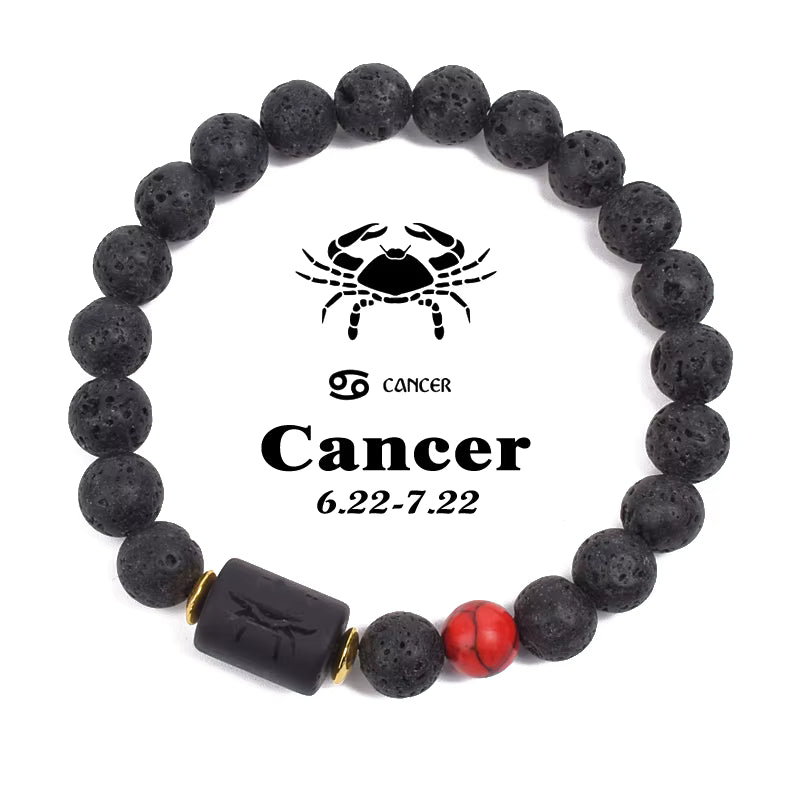 Zodiac Bracelet 12 Signs Women Obsidian Black Onyx Lava 8mm Elastic
