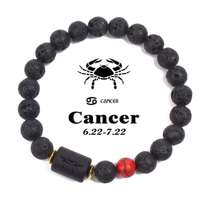 Zodiac Bracelet 12 Signs Women Obsidian Black Onyx Lava 8mm Elastic