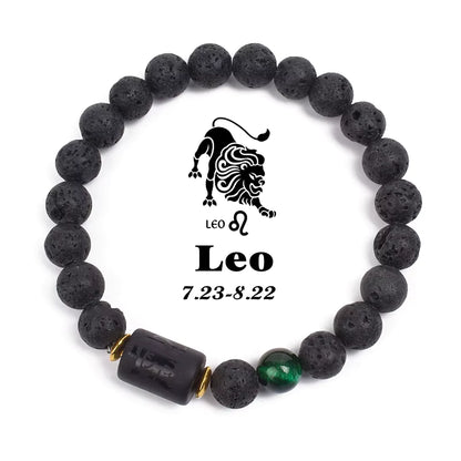 Zodiac Bracelet 12 Signs Women Obsidian Black Onyx Lava 8mm Elastic