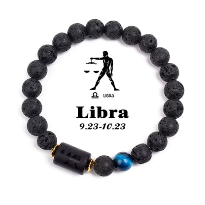 Zodiac Bracelet 12 Signs Women Obsidian Black Onyx Lava 8mm Elastic