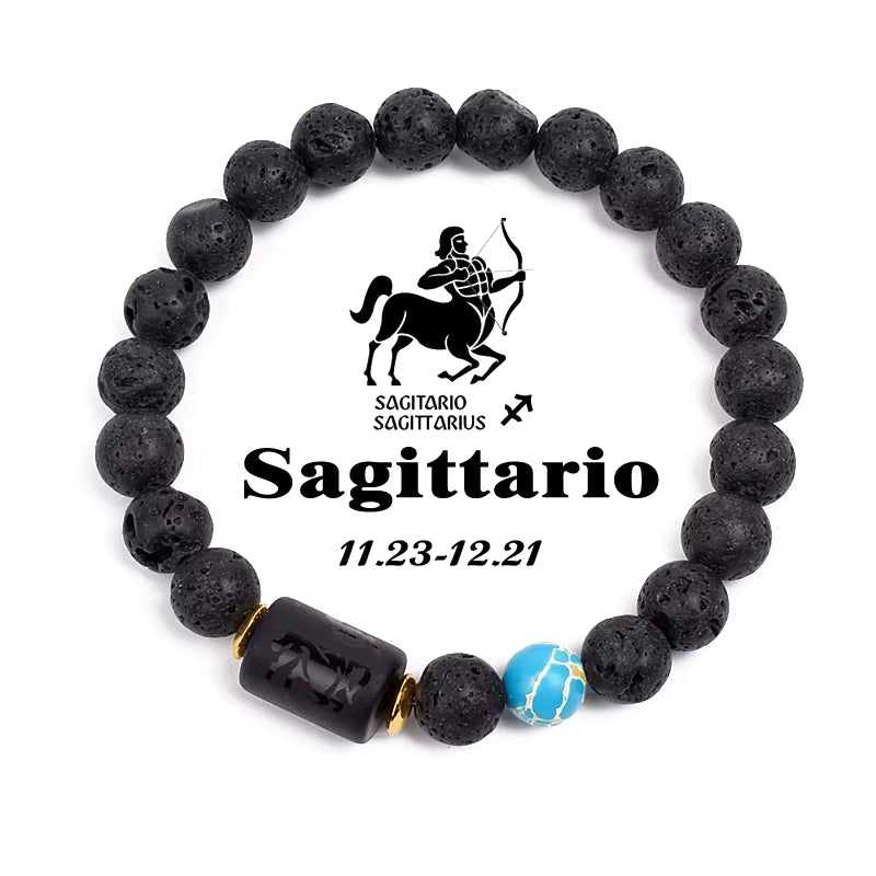 Zodiac Bracelet 12 Signs Women Obsidian Black Onyx Lava 8mm Elastic