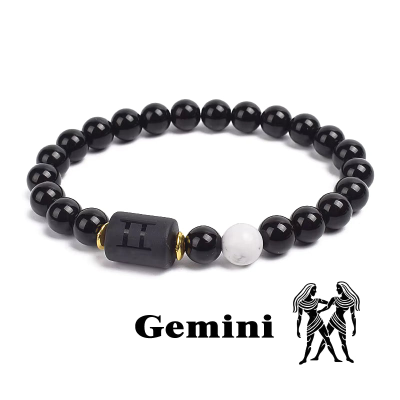 Zodiac Bracelet 12 Signs Women Obsidian Black Onyx Lava 8mm Elastic
