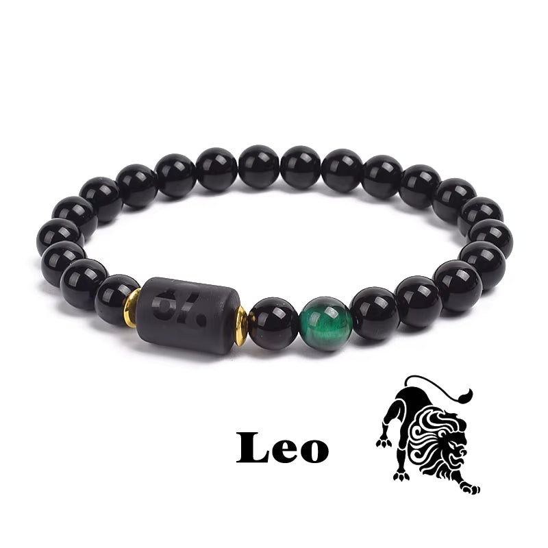 Zodiac Bracelet 12 Signs Women Obsidian Black Onyx Lava 8mm Elastic