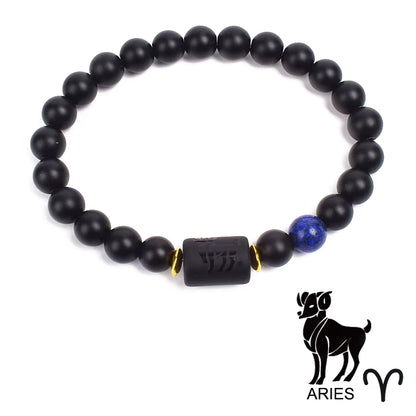 Zodiac Bracelet 12 Signs Women Obsidian Black Onyx Lava 8mm Elastic
